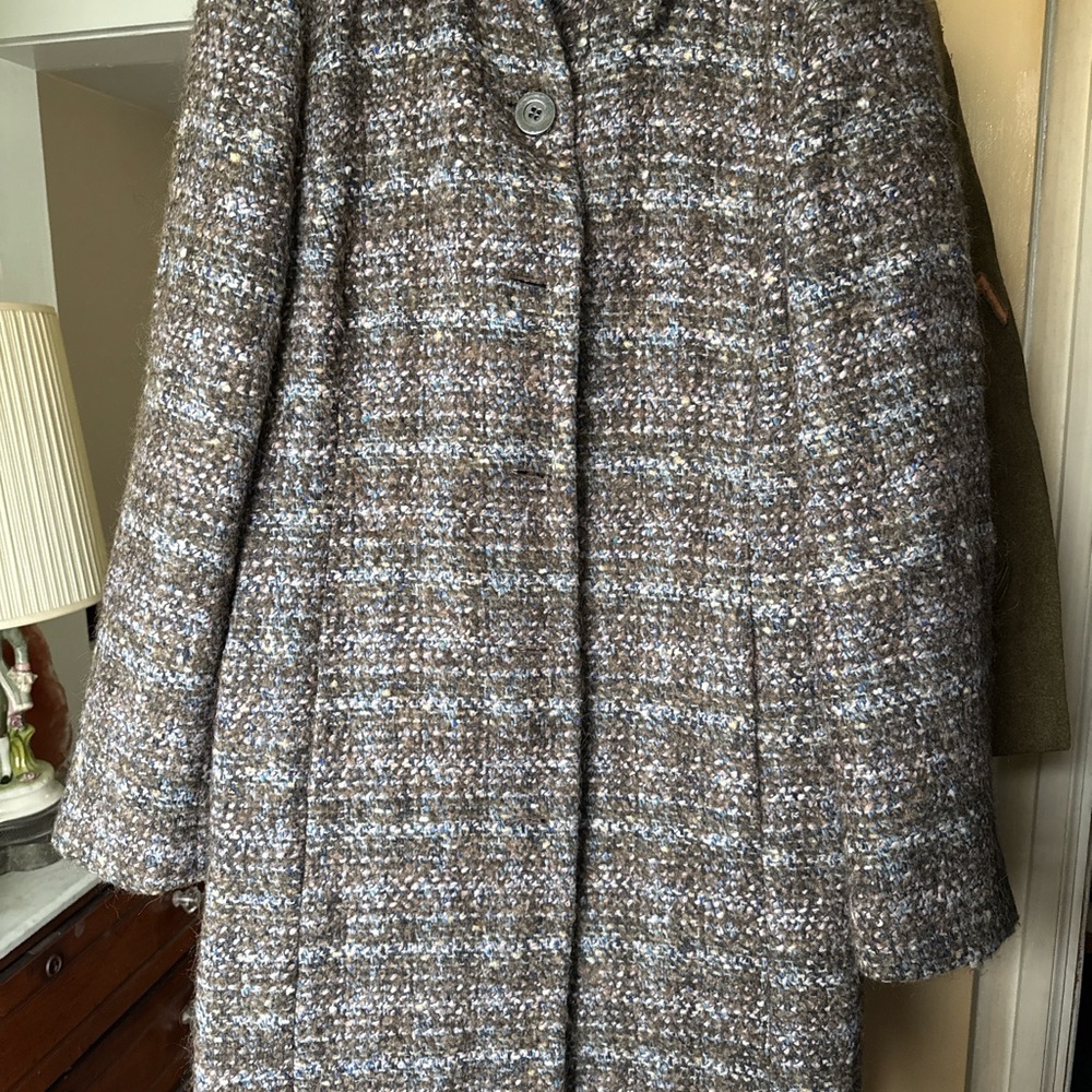 Wool Blend Tweed Coat in Brown and Cream - Women's Jacket & Coat